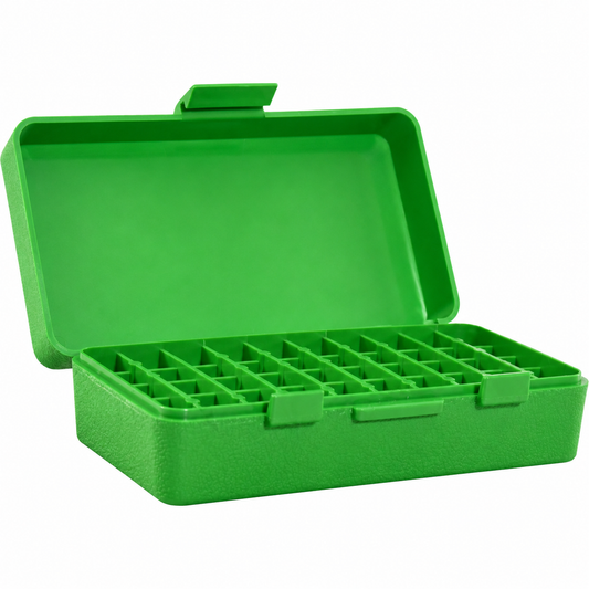 MTM CASE-GARD AMMO CASE 9MM / 380 ACP 50-ROUND GREEN (P50-9M-10)
